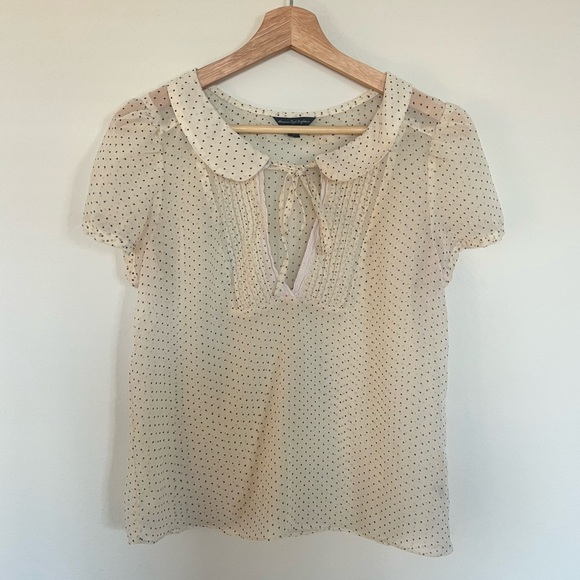 American Eagle Outfitters Tops - American Eagle Cream Women's Sheer Dotted Top/Blouse Short Sleeve Medium Twee